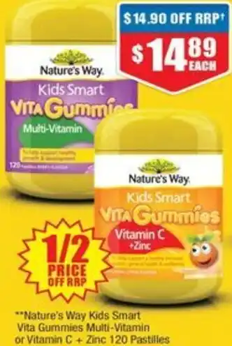 Chemist Warehouse Nature's Way Kids Smart Vita Gummies Multi-Vitamin or Vitamin C + Zinc 120 Pastilles offer