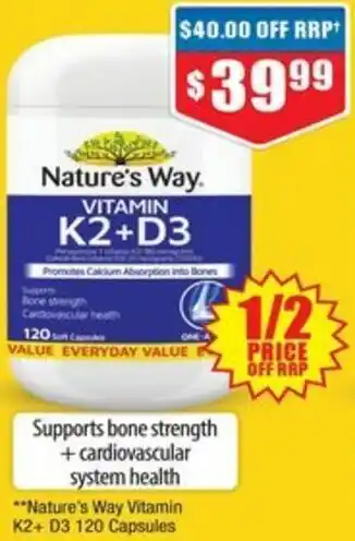 Chemist Warehouse Nature's Way Vitamin K2+ D3 120 Capsules offer