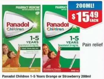 Chemist Warehouse Panadol Children 1-5 Years Orange or Strawberry 200ml offer