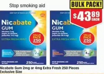 Chemist Warehouse Nicabate Gum 2mg or 4mg Extra Fresh 250 Pieces Exclusive Size offer