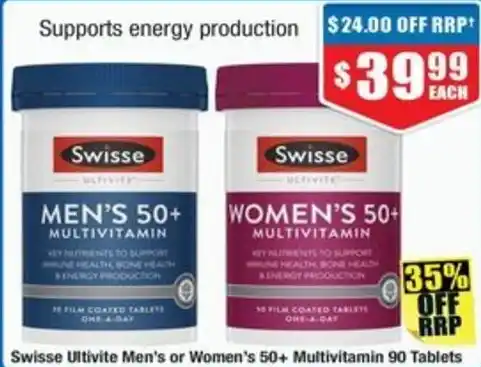 Chemist Warehouse Swisse Ultivite Men's or Women's 50+ Multivitamin 90 Tablets offer