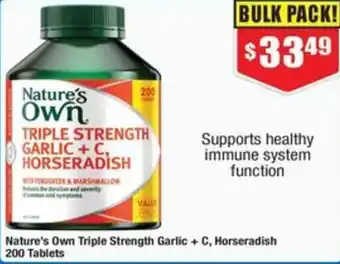 Chemist Warehouse Nature's Own Triple Strength Garlic + C, Horseradish 200 Tablets offer