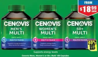 Chemist Warehouse Cenovis Men's Multi+ Performance or Women's Multi+ Energy Boost 150 Capsules offer