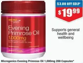 Chemist Warehouse Microgenics Evening Primrose Oil 1,000mg 200 Capsules offer