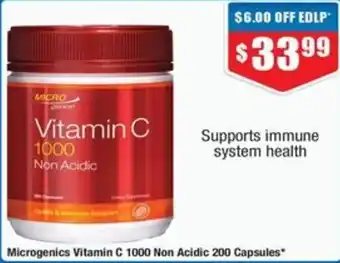 Chemist Warehouse Microgenics Vitamin C 1000 Non Acidic 200 Capsules offer