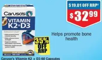 Chemist Warehouse Caruso's Vitamin K2 + D3 60 Capsules offer