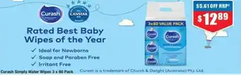 Curash Simply Water Wipes 3 x 80 Pack