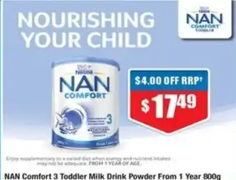 Chemist Warehouse NAN Comfort 3 Toddler Milk Drink Powder From 1 Year 800g offer