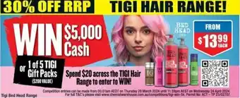 Chemist Warehouse Tigi Bed Head Range offer
