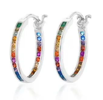 Shiels Sterling silver multicolour rainbow cubic zirconia 20mm hoop earrings offer
