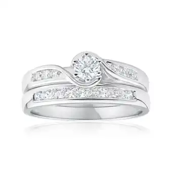 Shiels 9ct white gold 2 ring bridal set with 16 diamonds totalling 0.5 carats offer