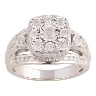 Sterling silver 1 carat diamond cushion shape cluster shape dress ring