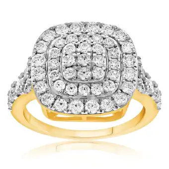 Shiels 9ct yellow gold 2 carat diamond cushion shape cluster ring offer