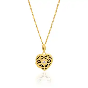 Shiels 9ct yellow gold silver filled diamond set heart shaped filigree locket offer