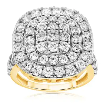 Shiels 9ct yellow gold 4 carat diamond cushion shape cluster ring offer