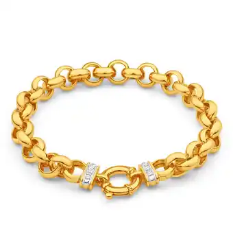 9ct yellow gold silver filled cubic zirconia belcher 20cm bracelet