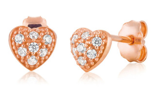 Shiels 9ct rose gold silver filled heart cubic zirconia studs offer
