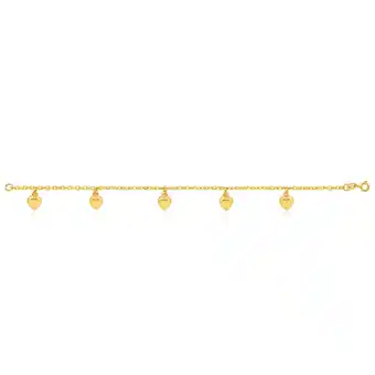 9ct yellow gold silver filled heart charm 19cm bracelet