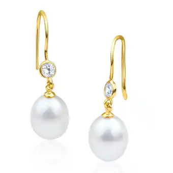 Shiels 9ct alluring yellow gold freshwater pearl and cubic zirconia drop earrings offer