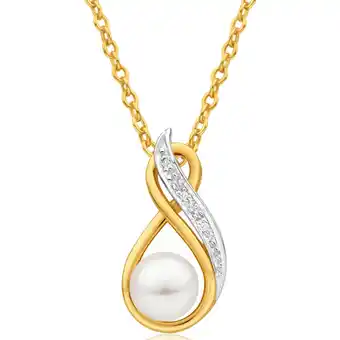 Shiels 9ct yellow gold diamond + pearl pendant offer