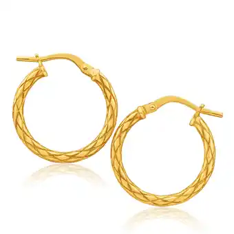 Shiels 9ct yellow gold silver filled patterned 15mm hoop earrings offer