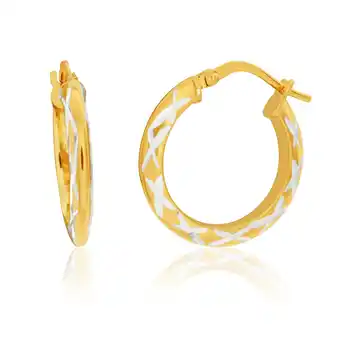 Shiels 9ct yellow gold silver filled criss cross diamond cut 15mm hoops earrings offer