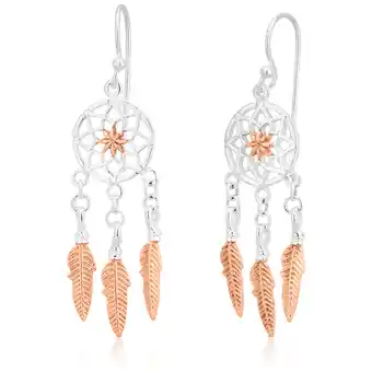 Shiels Sterling silver and rose gold plated dreamcatcher drop earrings offer