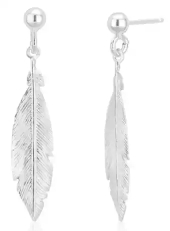 Shiels Sterling silver feather drop stud earrings offer
