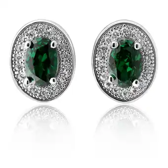 Shiels Sterling silver created emerald and zirconia oval halo studs offer