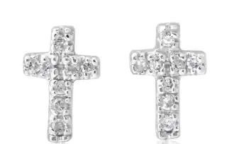 Shiels 9ct yellow gold diamond cross stud earrings with 16 brilliant cut diamonds offer
