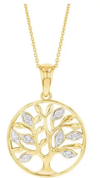 Shiels Flawless cut 9ct yellow gold diamond tree of life pendant with chain (tw=??carat) offer