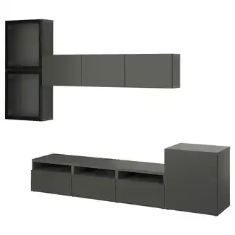 IKEA BestÅ tv storage combination/glass doors, dark grey lappviken/fällsvik anthracite, 300x42x211 cm offer