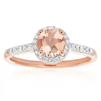 Shiels 9ct rose gold morganite 6mm and diamond halo 0.14ct ring offer