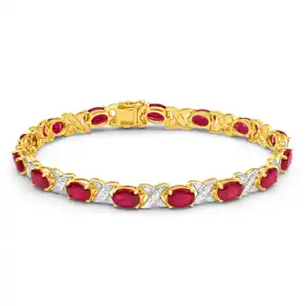 Shiels 9ct yellow gold created ruby + diamond 19cm bracelet offer
