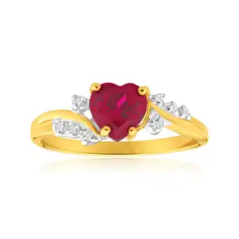 Shiels 9ct yellow gold heart created ruby + diamond ring offer