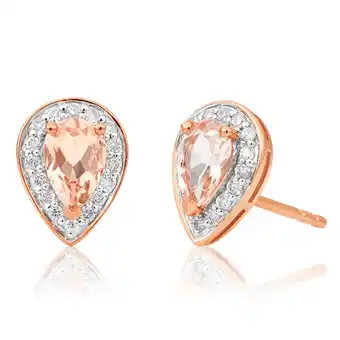 Shiels 9ct rose gold 6x4mm pear morganite and 0.15ct diamond stud earrings offer