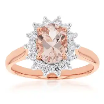 Shiels 9ct rose gold 1.50ct morganite and 0.50ct diamond halo ring offer