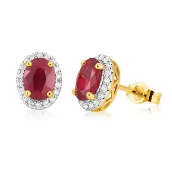 Shiels 9ct yellow gold natural enhanced/ treated ruby and diamond stud earrings offer