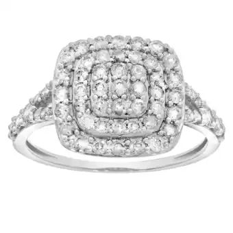 Shiels 9ct white gold 1 carat diamond cushion shape cluster ring offer