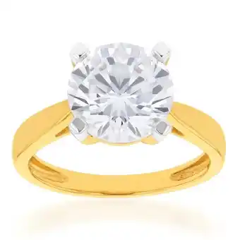Shiels 9ct yellow gold 3.00ct diamond equivalent 9.5mm zirconia solitaire ring offer