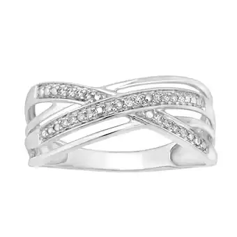 Shiels 9ct white gold diamond double cross over ring with 20 briliiant diamonds offer