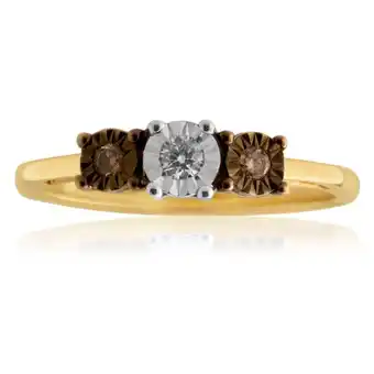 9ct yellow gold australian champagne diamond ring with 2 brilliant white diamonds