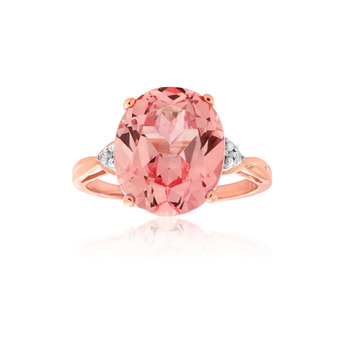 Shiels 9ct rose gold created peach sapphire & diamond ring offer