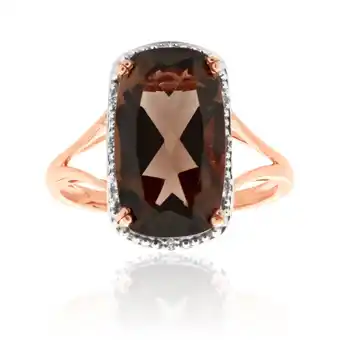 Shiels 9ct rose gold smokey quartz and diamond ring *no resize* offer