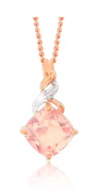 Shiels 9ct rose gold created peach sapphire & diamond pedent offer