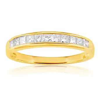 Shiels 9ct yellow gold diamond ring set with 11 princess cut diamonds offer