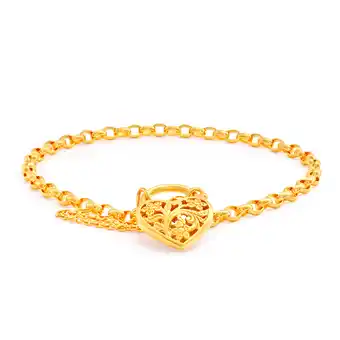 Shiels 9ct yellow gold oval belcher filigree heart charm padlock 19cm bracelet offer