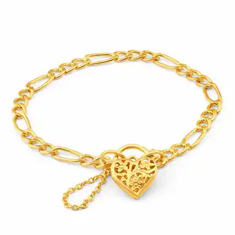 Shiels 9ct yellow gold silver filled 19cm fll heart figaro bracelet offer