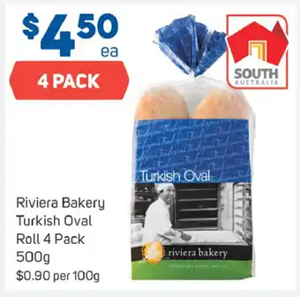Foodland Riviera Bakery Turkish Oval Roll 4 Pack 500g offer