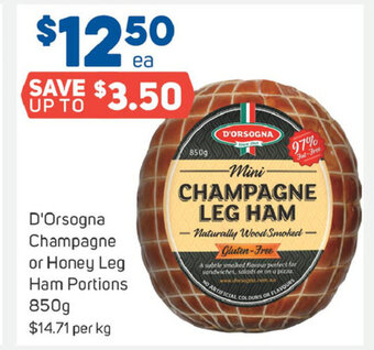 Foodland D'Orsogna Champagne or Honey Leg Ham Portions 850g offer